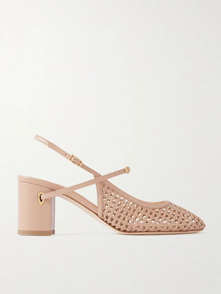  Jennifer Chamandi Jennifer Chamandi - Mattia 65 Woven Leather Slingback Pumps - Beige 
