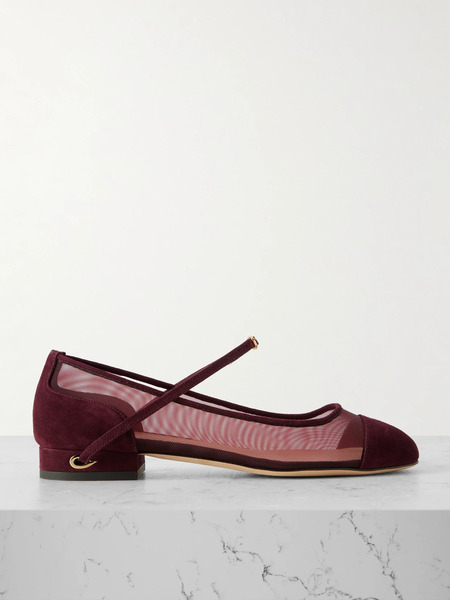  Jennifer Chamandi Jennifer Chamandi - Paolo 20 Suede And Mesh Ballet Flats - Burgundy 