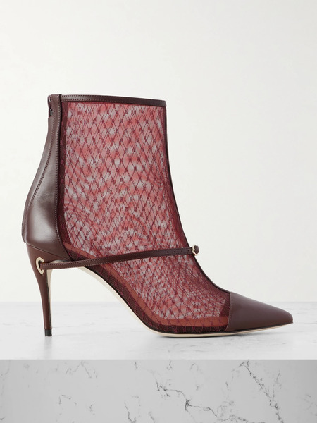  Jennifer Chamandi Jennifer Chamandi - Rocco 85 Buckled Leather-trimmed Mesh Ankle Boots - Burgundy 