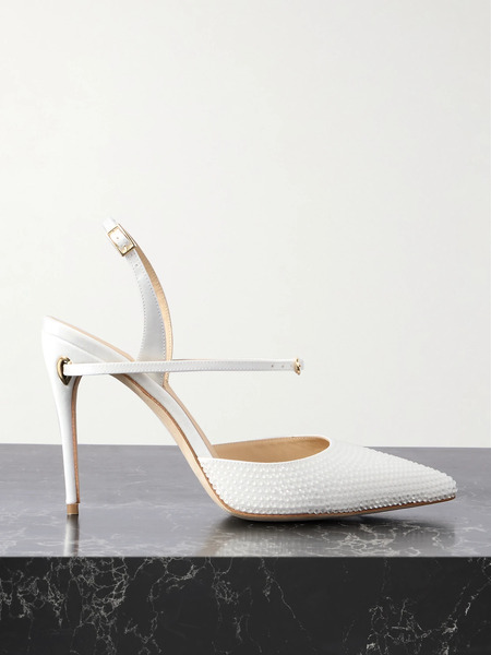 Jennifer Chamandi Jennifer Chamandi - Vittorio 105 Crystal-embellished Satin Pumps - White 