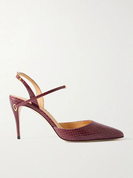  Jennifer Chamandi Jennifer Chamandi - Vittorio 85 Elaphe Point-toe Slingback Pumps - Burgundy 