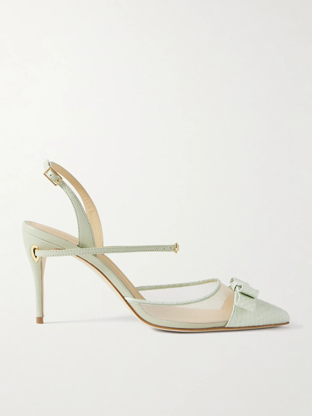  Jennifer Chamandi Jennifer Chamandi - Vittorio 85 Mesh And Leather-trimmed Elaphe Slingback Pumps - Light Green 