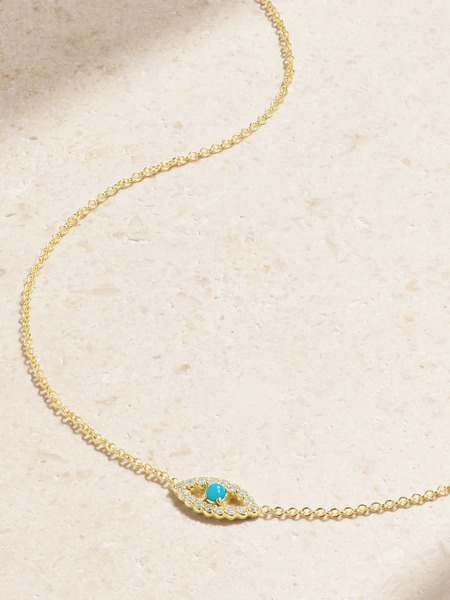  Jennifer Meyer Jennifer Meyer - Evil Eye Mini 18-karat Gold Diamond And Turquoise Necklace - One Size 