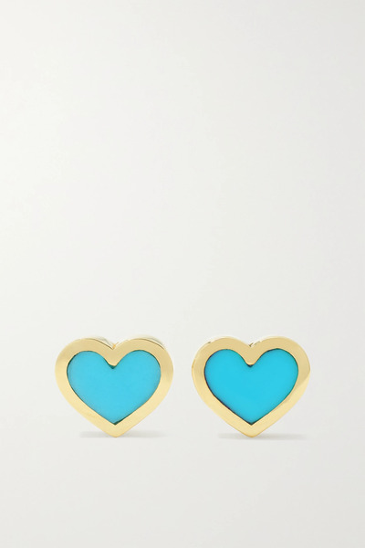  Jennifer Meyer Jennifer Meyer - Extra Small Heart 18-karat Gold Turquoise Earrings - One Size 