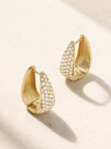  Jennifer Meyer Jennifer Meyer - Mini Elongated Teardrop 18-karat Gold Diamond Hoop Earrings - One Size 