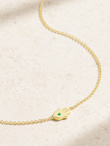  Jennifer Meyer Jennifer Meyer - Mini Hamsa 18-karat Gold Emerald Necklace - One Size 