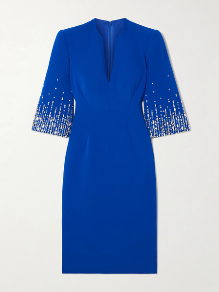  Jenny Packham Jenny Packham - Embellished Cady Midi Dress - Blue 