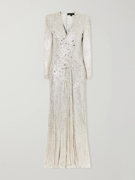  Jenny Packham Jenny Packham - Eve Sequined Tulle Gown - Silver 