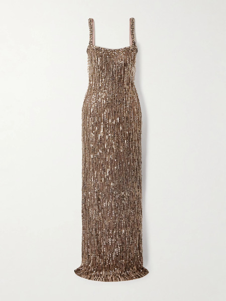 Jenny Packham Jenny Packham - Fleur Fringed Embellished Tulle Gown - Antique Rose 