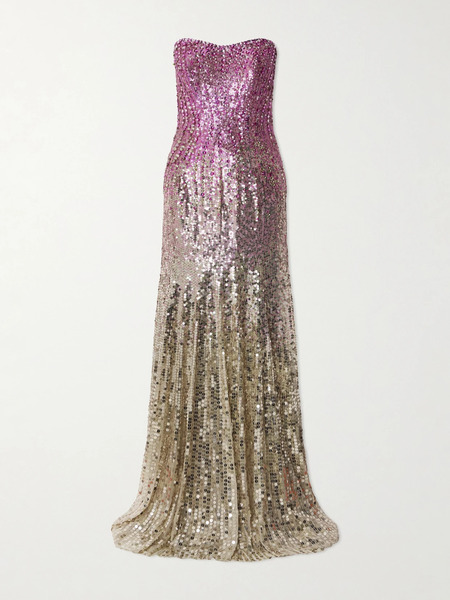  Jenny Packham Jenny Packham - Lior Strapless Ombré Sequined Chiffon Gown - Pink 