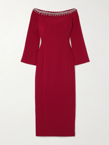  Jenny Packham Jenny Packham - Off-the-shoulder Embellished Cady Midi Dress - Red 