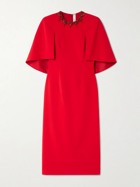  Jenny Packham Jenny Packham - Ursa Cape-effect Crystal-embellished Crepe Midi Dress - Red 