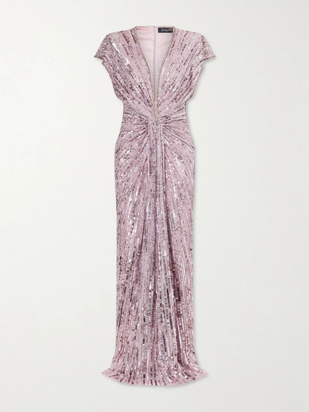  Jenny Packham Jenny Packham - Zola Twisted Crystal-embellished Sequined Tulle Gown - Lavender 