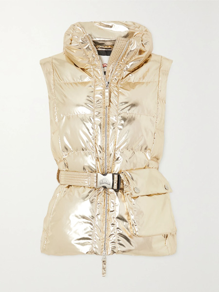  Jetset Jetset - Gardena Belted Quilted Padded Metallic Ski Vest - Gold 