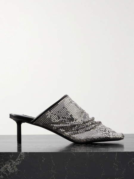  Jil Sander Jil Sander - Chainmail-embellished Leather Mules - Metallic 
