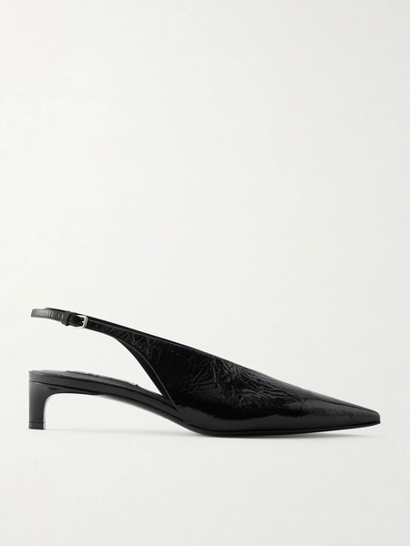  Jil Sander Jil Sander - Crinkled Patent-leather Slingback Pumps - Black 