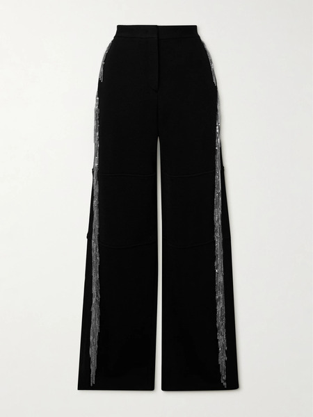  Jil Sander Jil Sander - Embellished Fringed Woven Wide-leg Pants - Black 