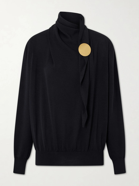  Jil Sander Jil Sander - Embellished Scarf-detailed Wool Sweater - Black 