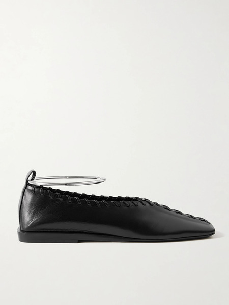  Jil Sander Jil Sander - Ring Whipstitch-trimmed Leather Ballet Flats - Black 