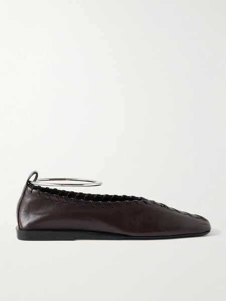  Jil Sander Jil Sander - Ring Whipstitch-trimmed Leather Ballet Flats - Dark Brown 