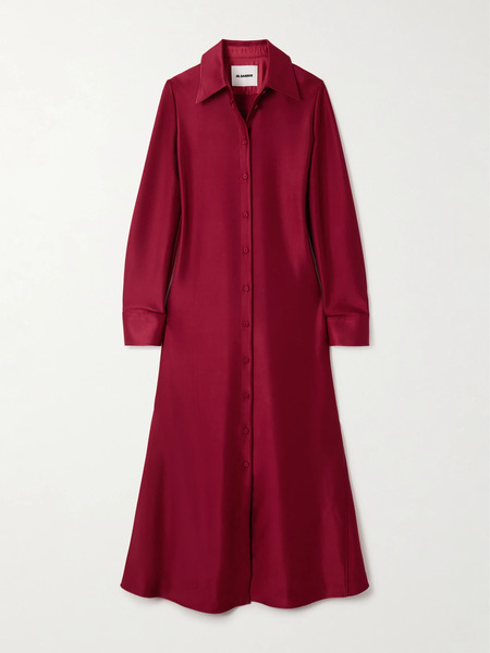  Jil Sander Jil Sander - Satin Maxi Shirt Dress - Burgundy 