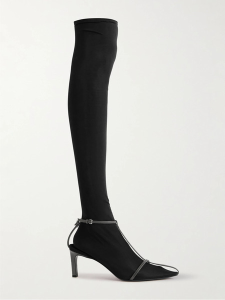  Jil Sander Jil Sander - Stretch-mesh And Leather Knee Boots - Black 