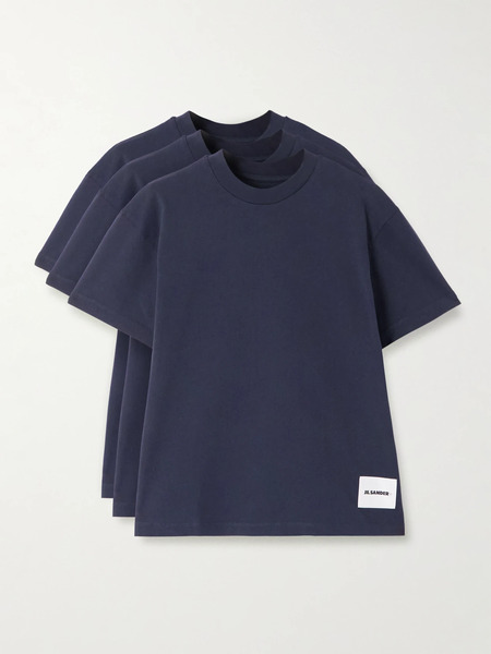  Jil Sander Jil Sander - Three-pack Appliquéd Cotton-jersey T-shirts - Navy 
