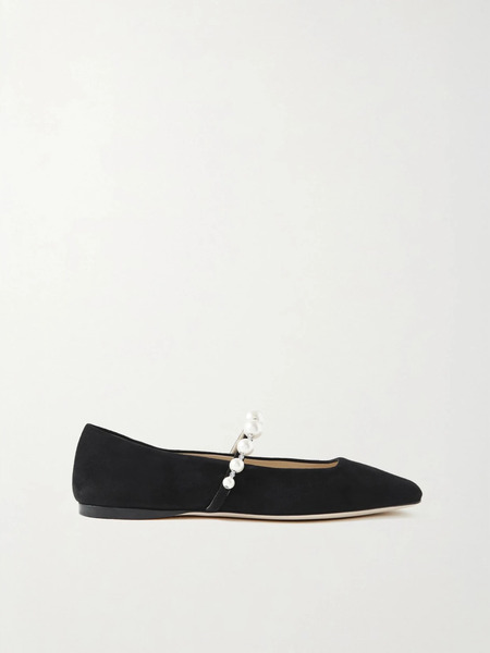  Jimmy Choo Jimmy Choo - Ade Embellished Suede Ballet Flats - Black 