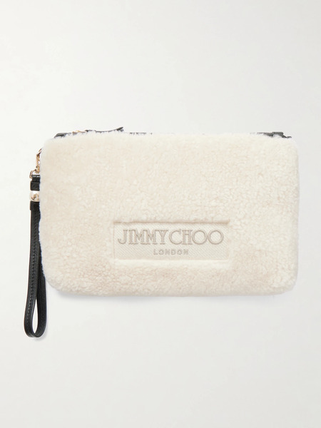  Jimmy Choo Jimmy Choo - Embroidered Leather-trimmed Shearling Clutch - Cream 