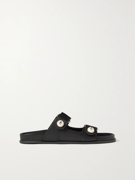  Jimmy Choo Jimmy Choo - Fayence Embellished Leather Slides - Black 