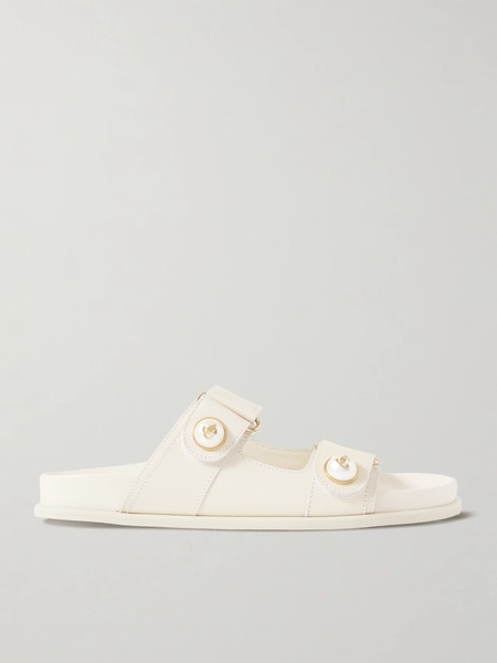  Jimmy Choo Jimmy Choo - Fayence Embellished Leather Slides - White 