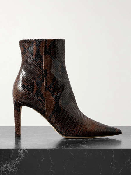  Jimmy Choo Jimmy Choo - Frankie 85 Snake-effect Leather Ankle Boots - Chocolate 