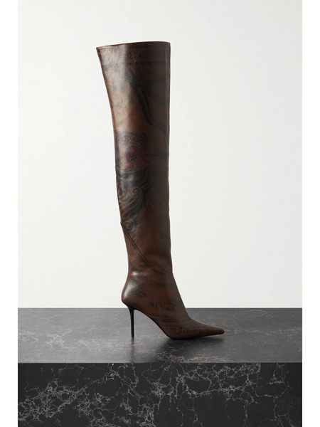  Jimmy Choo Jimmy Choo - + Jean Paul Gaultier 90 Printed Leather Over-the-knee Boots - Dark Brown 