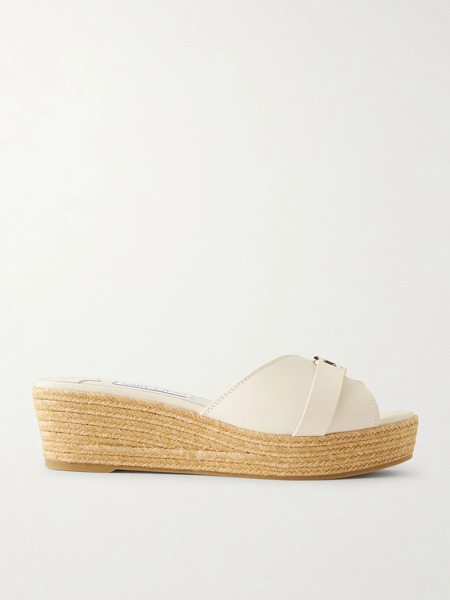  Jimmy Choo Jimmy Choo - Leda Logo-embellished Leather Platform Espadrilles - Off-white 