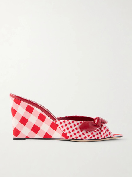  Jimmy Choo Jimmy Choo - Livi 85mm Leather-trimmed Checked Wedge Mules - Red 