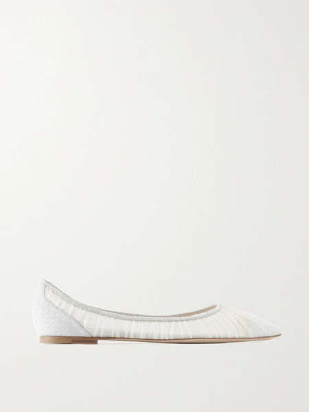  Jimmy Choo Jimmy Choo - Love Glittered Tulle And Canvas Point-toe Flats - Ivory 