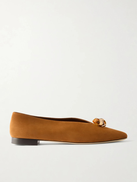  Jimmy Choo Jimmy Choo - Margot Embellished Suede Ballet Flats - Brown 