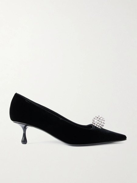  Jimmy Choo Jimmy Choo - Orb 50 Crystal-embellished Velvet Pumps - Black 