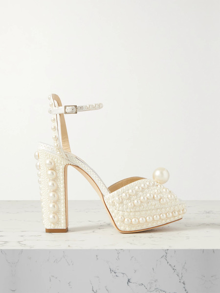  Jimmy Choo Jimmy Choo - Sacaria 120 Embellished Satin Platform Sandals - White 