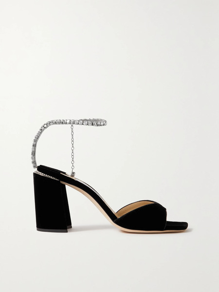  Jimmy Choo Jimmy Choo - Saeda 85 Crystal-embellished Velvet Sandals - Black 