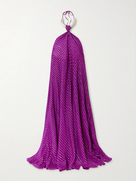  Johanna Ortiz Johanna Ortiz - + Net Sustain Majestic Power Embellished Silk-blend Chiffon Halterneck Maxi Dress - Magenta 