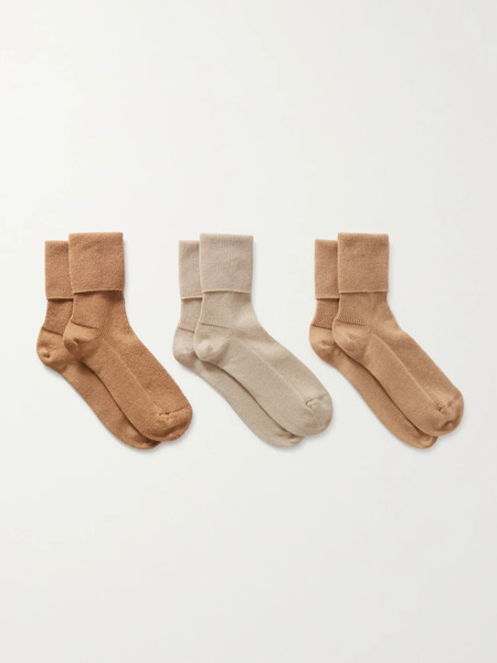  Johnstons Of Elgin Johnstons Of Elgin - Set Of Three Ribbed Cashmere-blend Socks - Neutral 