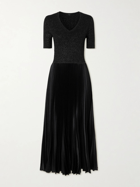  Joseph Joseph - Domat Metallic Merino Wool-blend And Pleated Satin Dress - Black 
