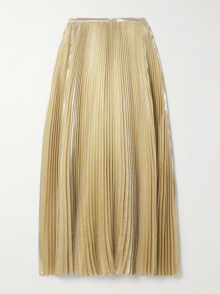  Joseph Joseph - Essai Metallic Plissé Silk-blend Midi Skirt - Gold 