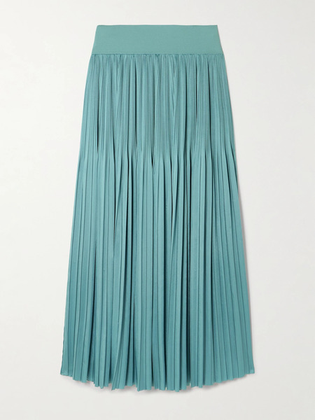  Joseph Joseph - Rabat Stretch Knit-trimmed Pleated Satin Midi Skirt - Blue 