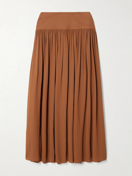  Joseph Joseph - Santos Pinstriped Gathered Crepe Midi Skirt - Light Brown 