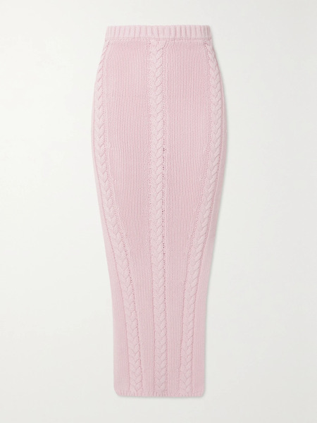  Joslin Joslin - + Net Sustain Aurora Cable-knit Linen-blend Midi Skirt - Baby Pink 
