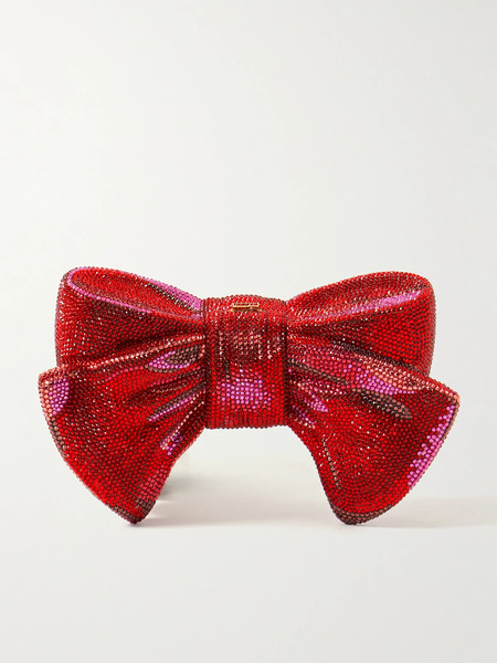  Judith Leiber Couture Judith Leiber Couture - Bow Just For You Crystal-embellished Gold-tone Clutch - Red 