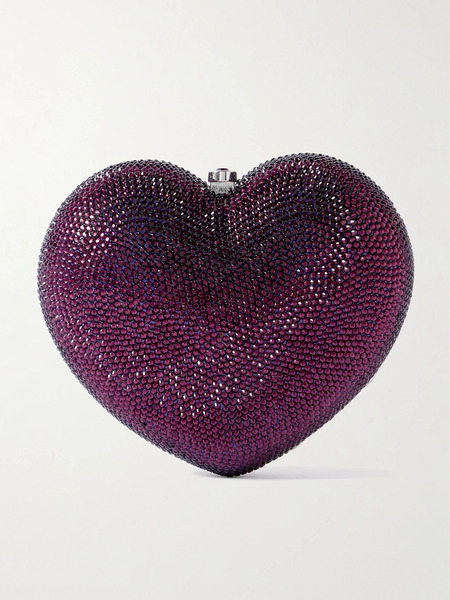  Judith Leiber Couture Judith Leiber Couture - Petit Coeur Crystal-embellished Silver-tone Clutch - Purple 