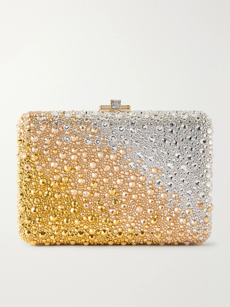  Judith Leiber Couture Judith Leiber Couture - Slim Slide Crystal-embellished Silver-tone Clutch - Gold 
